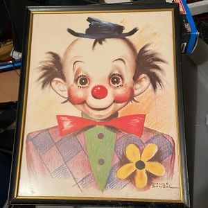 Drawing framed by Dianne Dengel smiling clown